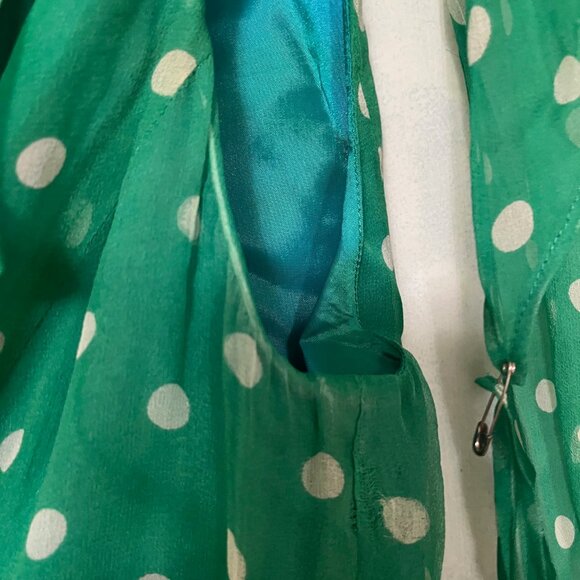 Ralph Lauren Green Polka Dot Size 12 100% Silk Dress - Picture 5 of 8